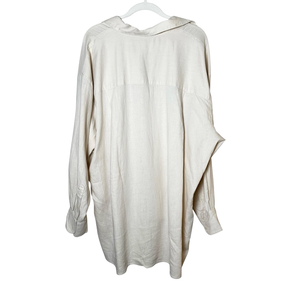 NWT Lane Bryant Linen Blend Relaxed Tunic Button Up Shirt 22/24 Natural‎ Beige - Picture 2 of 8